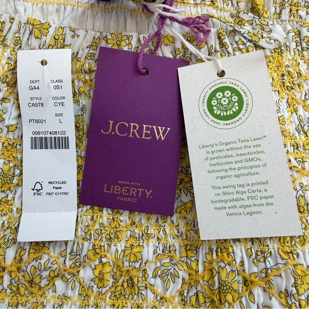 NWT J. Crew Yellow Paloma Midi Dress Liberty Organic 100% Cotton Fabric Smocked - Picture 10 of 13